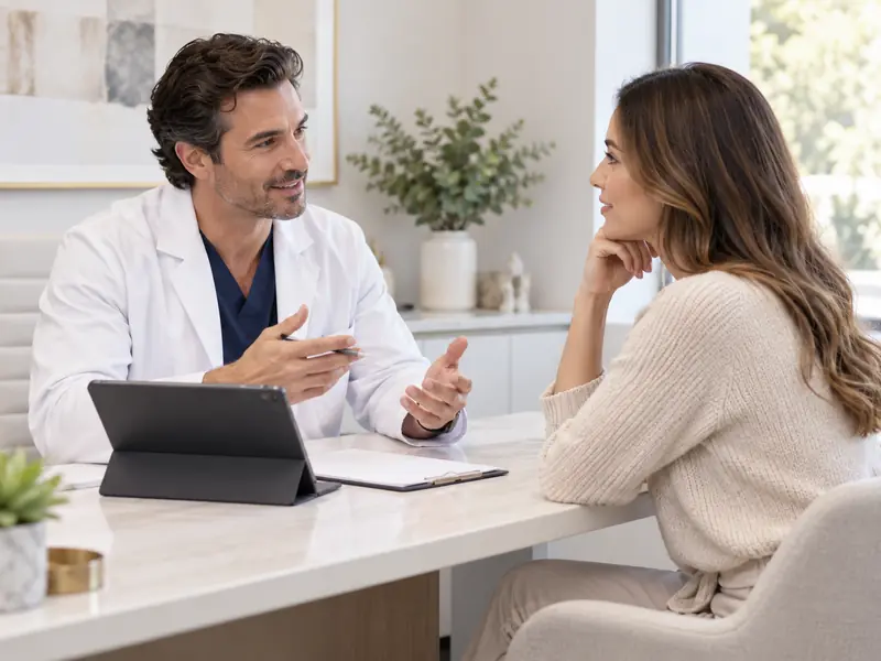 Plastic surgeon discussing treatment options with a patient