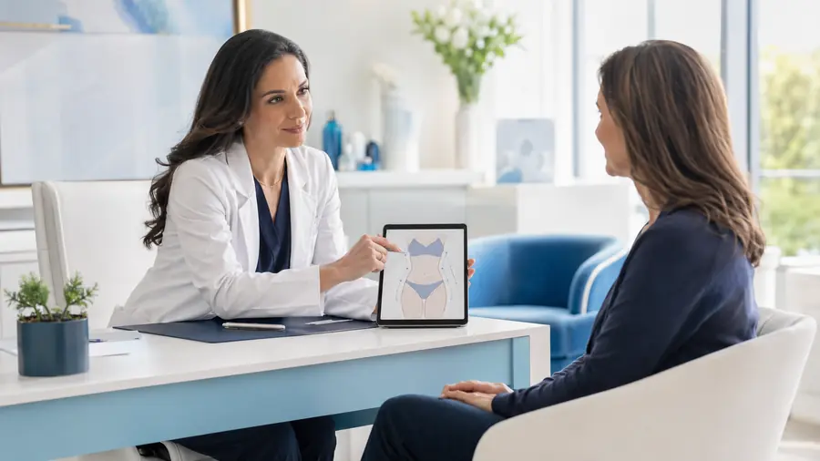 Cosmetic surgeon conducting a patient consultation