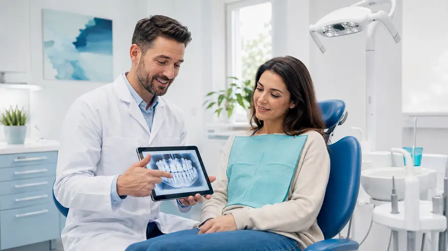 Dentist reviewing a dental scan with a patient
