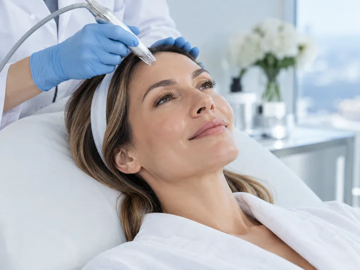 Woman receiving a facial treatment from a practitioner
