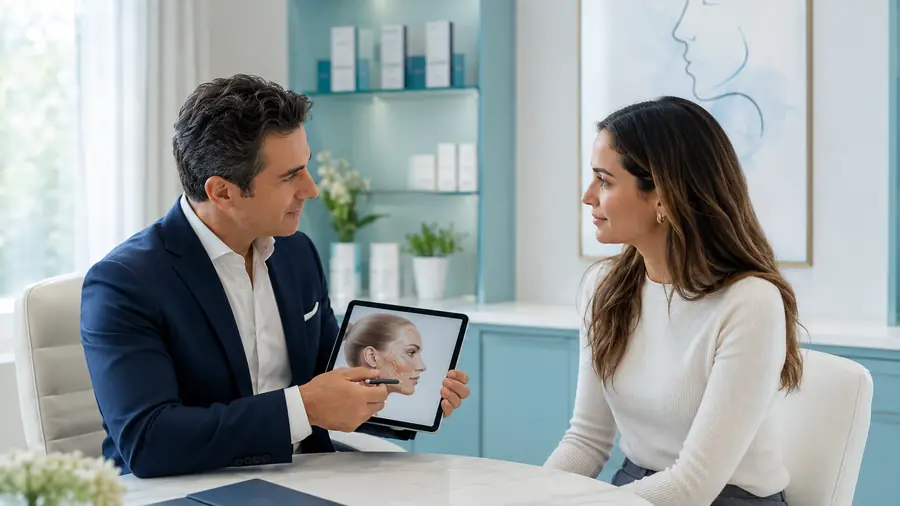 Facial plastic surgeon explaining facial treatment options