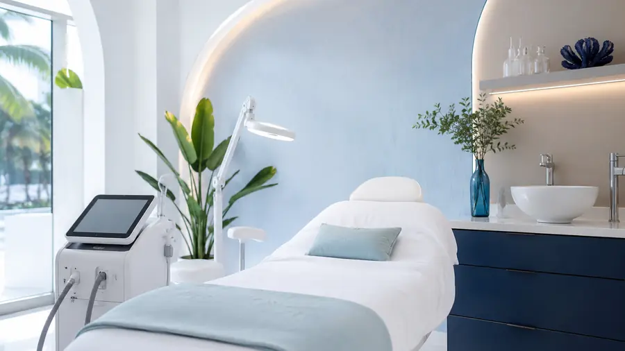 Modern medical spa treatment room with aesthetic equipment