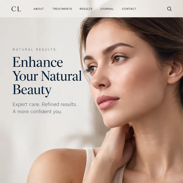 Elegant facial aesthetics and plastic surgery website design.
