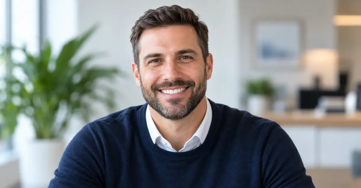 Smiling PPC client in a modern professional office.
