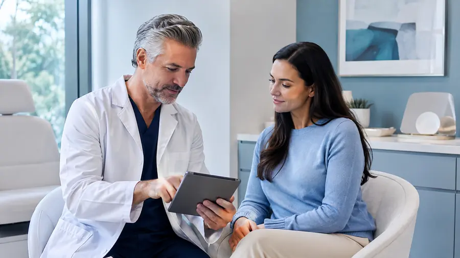 Plastic surgeon discussing treatment options with a patient