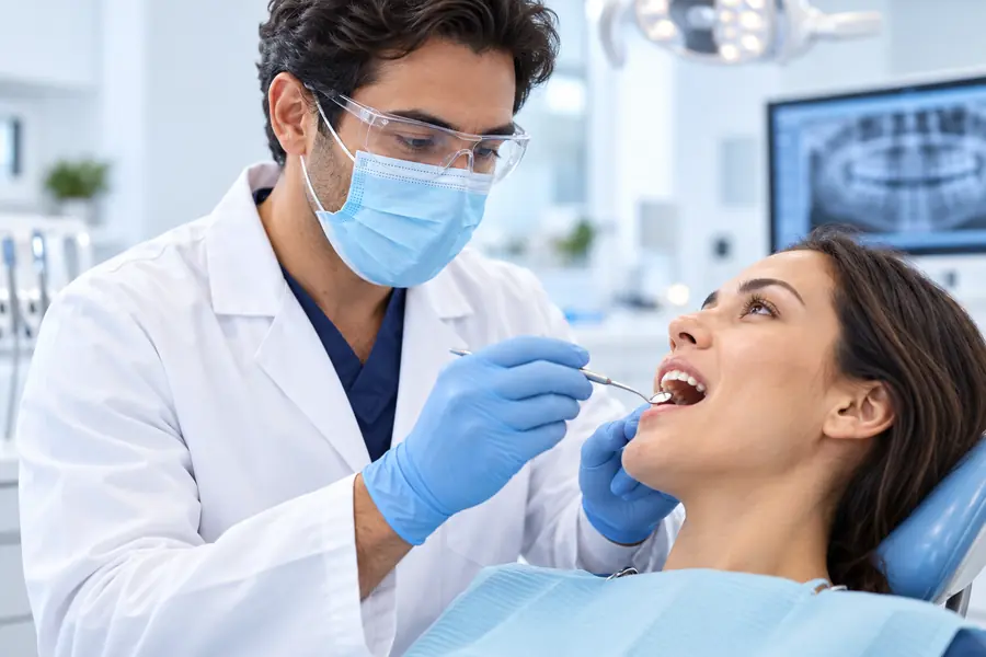 Dentist examining a patient in a modern dental clinic