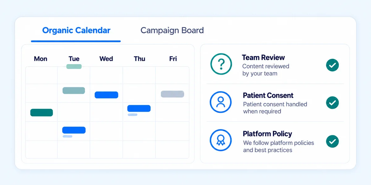 Medical spa social media content calendar with patient consent and review workflow