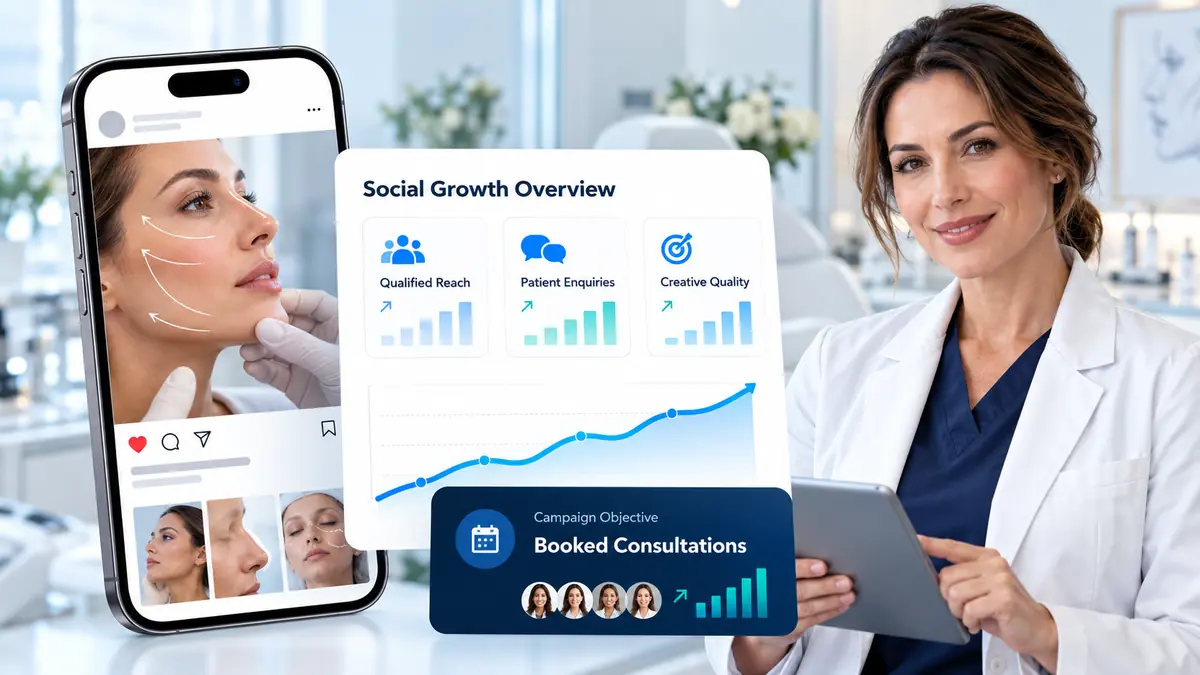 Facial plastic surgeon with social media content and patient enquiry performance dashboard.